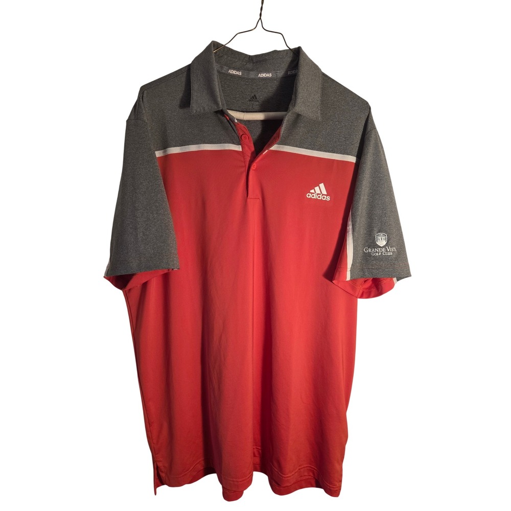 Adidas Polo Shirt Mens Large Red Gray Excellent Grande Vista Golf Club Athletic